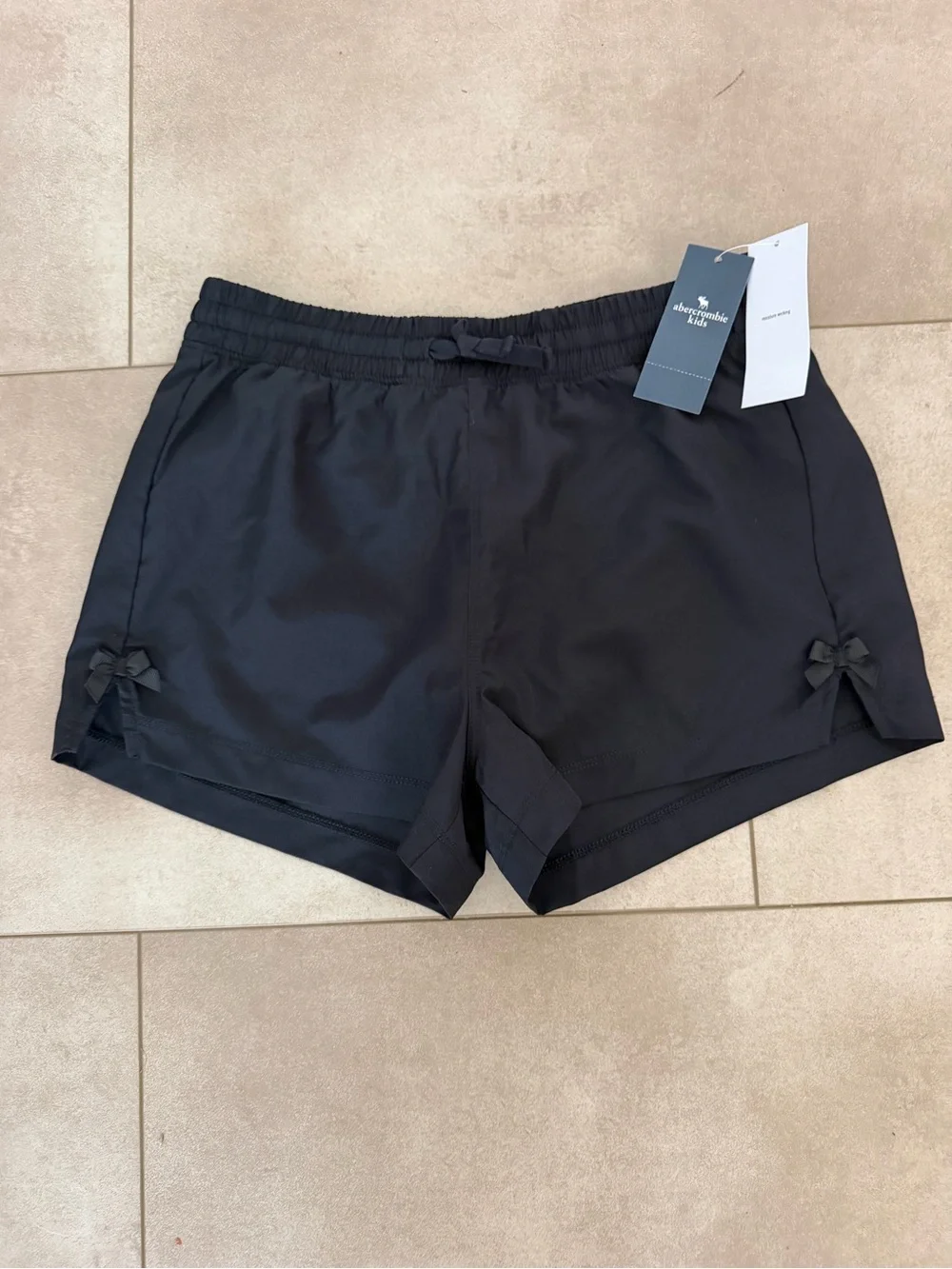 abercrombie kids Black Athletic Shorts with Bow Accents